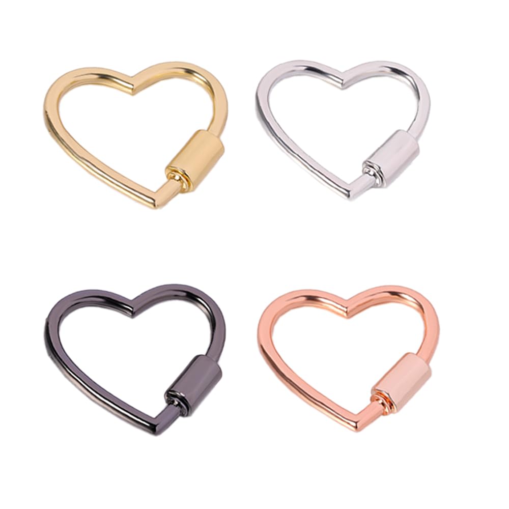 4X Heart Shape Screw Carabiner Keychain, Multi-Function Small Cute Locking Carabiner Clip Ring for Keys Camping Hiking Fishing Traveling Dog Novelty Carabiners