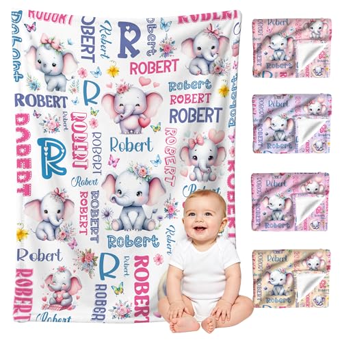 Image of Custom Elephant Blanket for Boys Girls,Ultra Soft Personalized Gifts Baby Blanket,Customized Throw for Toddlers Newborn Stroller Crib,30 inchx40 inch