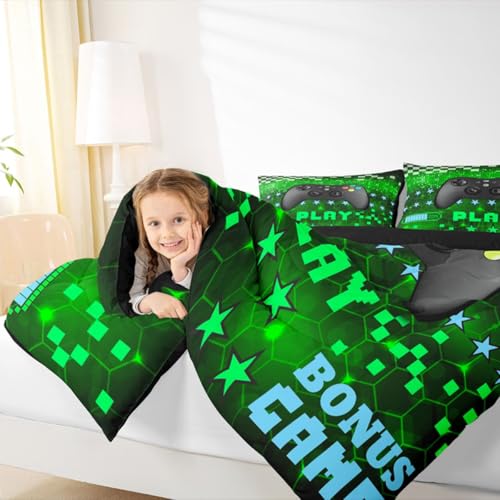 Image of Feelyou Gaming Comforter Set Toddler Size Teens Gamer Bedding Set for Kids Boys Game Controller Reversible Comforter Gamepad Quilt Fluorescent Green 1 Comforter Set Toddler Size with 1 Pillowcase