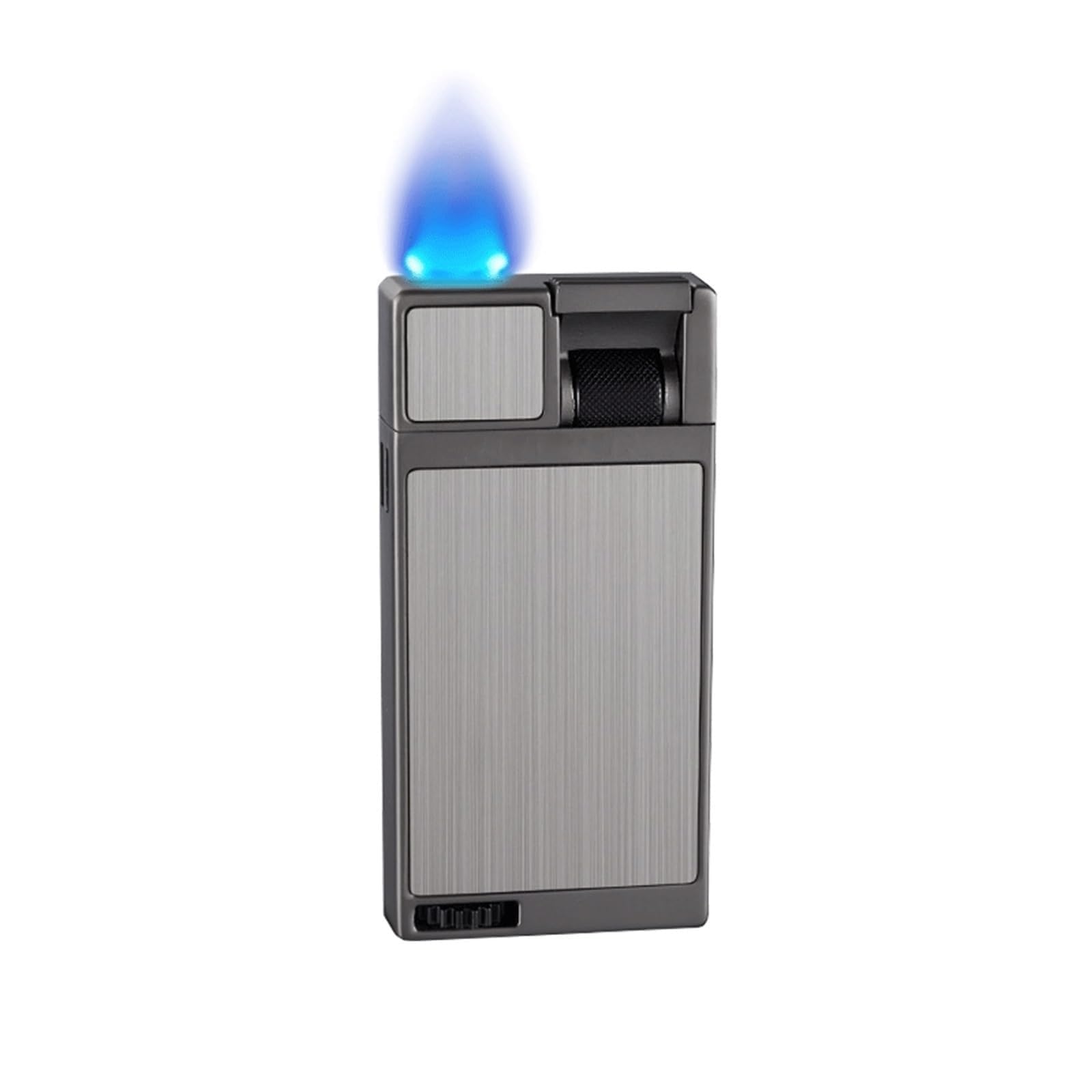 Briquet coupe-vent au butane double face, allumage à bascule, réservoir de gaz transparent, idéal pour le camping et l'extérieur, carburant non inclus