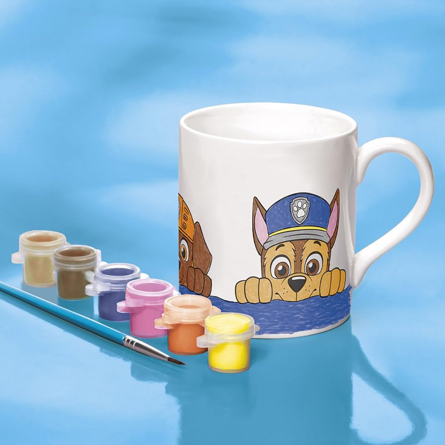 Tazza Da Dipingere PAW PATROL - Kit Creativo Per Bambini Con 6 Colori E Pennello, Tazza Bianca Con Motivi Di Chase, Marshall E Rubble