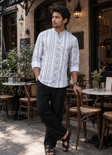 Image of Majestic Man Men's Cotton Regular Fit Short Printed Designer Kurta
