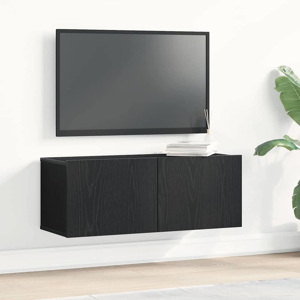 Set di 2 mobili bassi per TV, colore nero, effetto rovere, 80 x 30