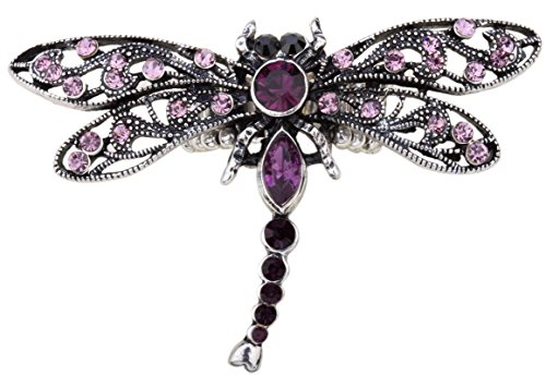 YACQ Women's Dragonfly Stretch Rings Fit Finger Size 7 to 9 - Elastic Soft Band Perfect for Arthritis - Silk Scarf Holders - Lead & Nickle Free - (1-3/4 L X 2-1/2 W) Inch (Purple)