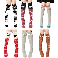 CISMARK Cartoon Animal Cat Bear Fox over Calf Knee High Socks, 6 Colors, One Size