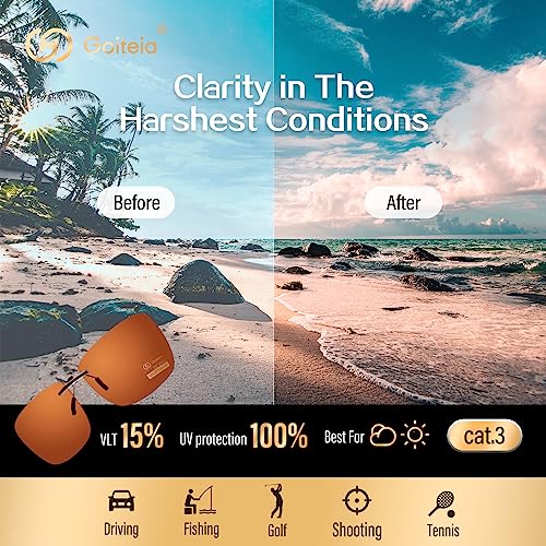Image of Goiteia Polarized Flip up Clip on Sunglasses over Prescription Glasses for Men Women-Upgraded No Blue Glare