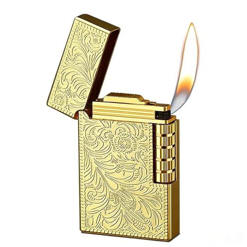Feuerzeug Nachfüllbarer Brennstoff Einstellbare Flammengröße Sturmfeuerzeug Männer Geschenk Outdoor Camping (Feuerzeug ohne Brennstoff (Goldene Blume)