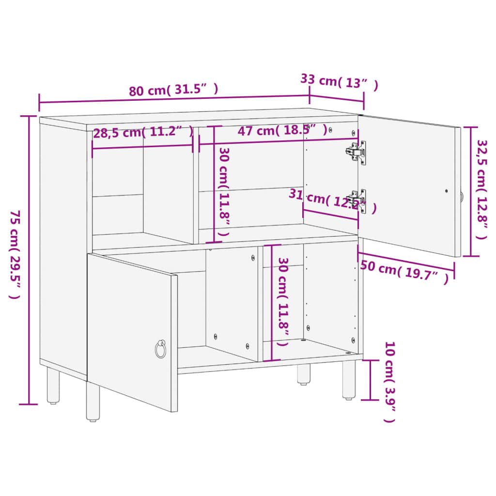 vidaXL Armoire Latérale, Buffet avec Pieds, Meuble de Rangement, Organisateur de Salon Salle de Séjour Maison, Bois Massif de Manguier