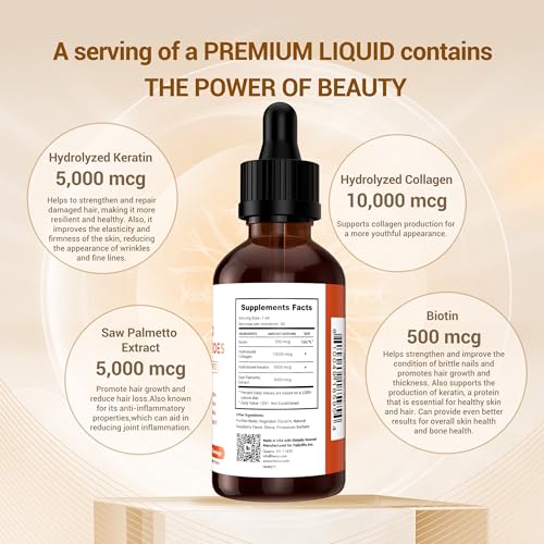 Image of Heivy Liquid Collagen for Women, 60ml Raspberry Flavor, 20500 mcg 4-in-1 Collagen Drops, USA GMP, Sugar-Free, 3rd Party Tested