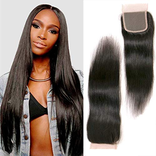 Dai Weier Tissage Bresilien Lace Frontal Closure 4x4 3 Way Part Silk Base Straight 100% Natural Cheveux Humaines Hair Pouces 10 Pouces