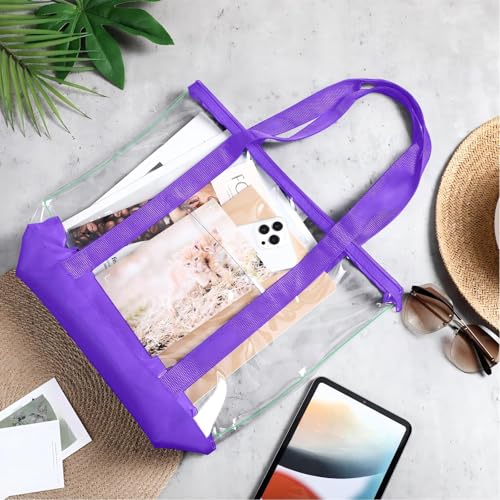 Image of Silkfly Clear Tote Bags Bulk, PVC Shoulder Handbag, Security Approved See Through Bag with Zipper Closure for Work