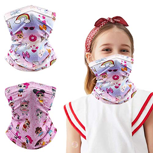 Kids Neck Gaiter Balaclava, Face Cover Bandana, Mask Toddler Half Face Protective Reusable Infinity Scarf, Headwear for Softball. Gifts for Girls. Pink Baby White Large