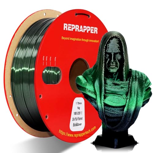 Image of RepRapper PLA Filament, Glitter Black Green Gradient 3D Printer Filament, Beautiful Color Change Silk PLA, Colorshift Dual Color 1KG PLA 1.75MM(2.2lbs) for 3D Printer, Black Green