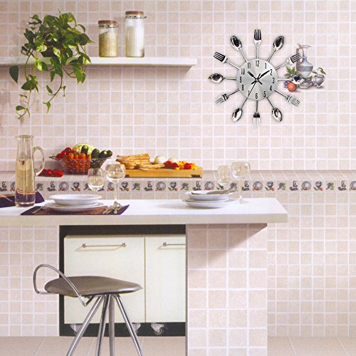 Timelike WALL CLOCK 3D Removable Modern Creative Cutlery Kitchen Spoon Fork Wall Clock Mirror Wall Decal Wall Sticker Room Home Decoration thumb #1