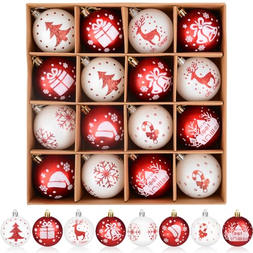 16 Stück Weihnachtskugeln Plastik Set, Christbaumkugeln Kunststoff...