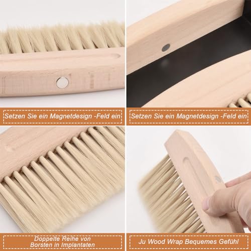 Tischbesen Besen und Kehrschaufel Set, Mini Besen Tischfeger, Tischbesen und Schaufel Tischbürste Krümelbürste Kehrbesen Mehlbesen Tischkehrer für Küche Wohnzimmer Holzfarbe – Bild 4