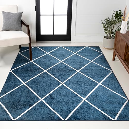 JONATHAN Y Cole Diamond Trellis Navy/White Indoor Area Rug 3x5, Modern,Contemporary,Geometric,Casual, Easy-Cleaning for Living Room,Bedroom,Kitchen,Pet Friendly,Non-Shedding (SEU102H-3)