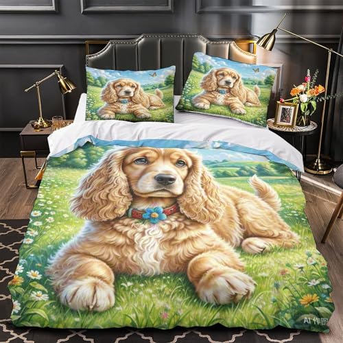 Housse de couette Cocker Spaniel américain linge de lit microfibre douce king