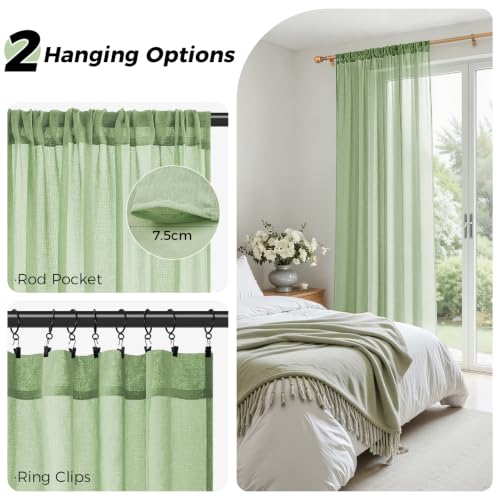 MRTREES Kurze Vorhänge Salbeigrün Transparente 2er Set H120 x B140 cm – Ansicht 2