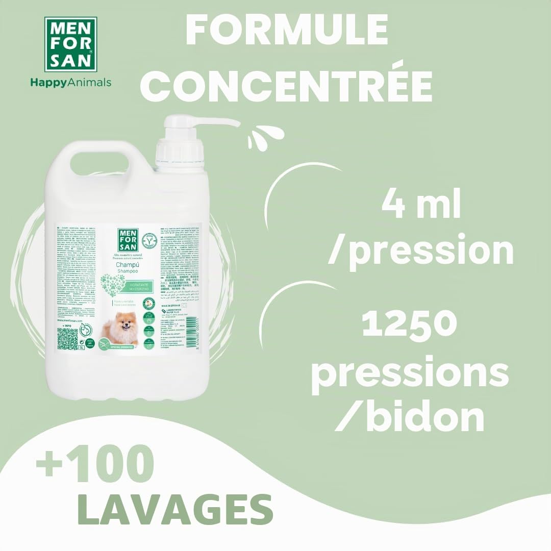 MENFORSAN Shampooing hydratant pour Chien | Hydrate intensément | Apporte de la Brillance | Revitalise et répare | Élimine Les Mauvaises odeurs | Pomme | 5 l