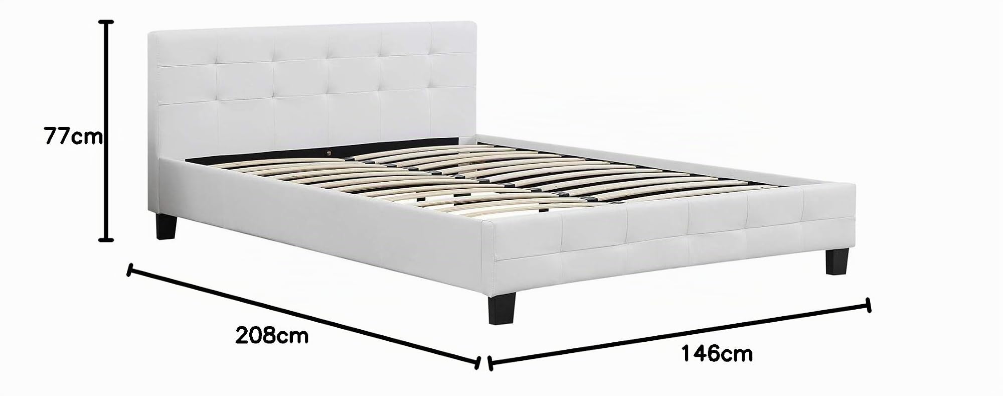 IDIMEX Lit Double pour Adulte Mathieu Couchage 140 x 190 cm avec sommier 2 Places / 2 Personnes, tête et Pied de lit capitonnés, revêtement synthétique Blanc