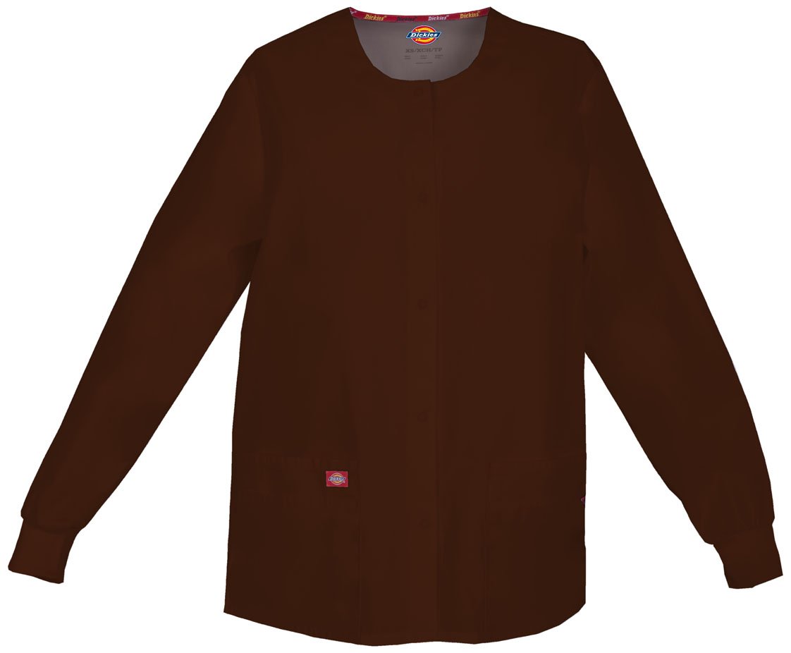 Dickies Women's Chocolate Eds Signature Scrubs Missy Fit Snap Front Warm-Up Jacket - Brown - Large