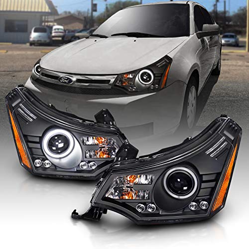 AmeriLite for 2008-2011 Ford Focus Xtreme LED Halo Ring Black Projector Headlights Pair - Passenger and Driver Side