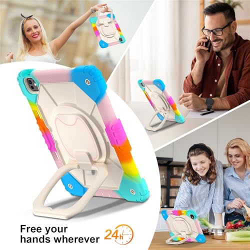 Coque iPad Pro 13 M4 antichoc avec support rotatif et sangle de transport bicolore - 2