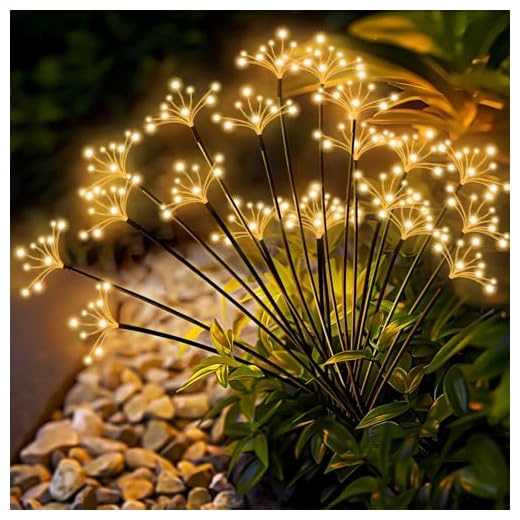 Solar Garden Lights 2 Pack Waterproof Solar Swaying Starburst Light Outdoor Lights for Yard Patio Walkway Pathway Party Wedding Christmas Decoration, Warm White