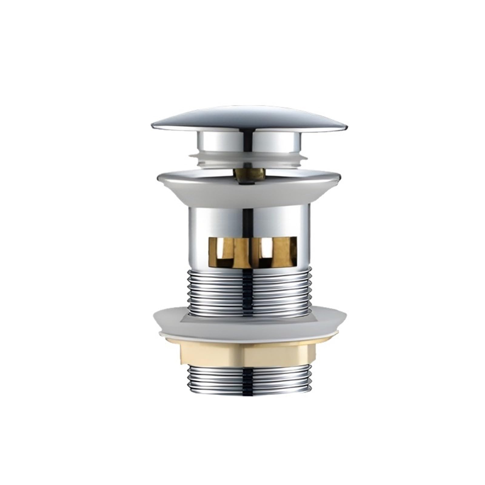 Sink Plug Black Gold Basin Sink Drainer Corrosion Resistant Pop Up Push Button Waste Trap with Overflow Kitchen Bath Drain Stopper No Hole for Washbasin(Chrome with Hole)