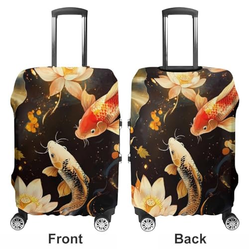 Japanese Fish in Lotues Travel Luggage Cover Suitcase Protector Baggage Covers for Men Women L3