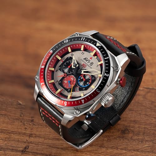 Image of AVI-8 Men's 43mm Hawker Hunter Atlas Dual Time Chronograph Watch with Leather Strap AV-4100