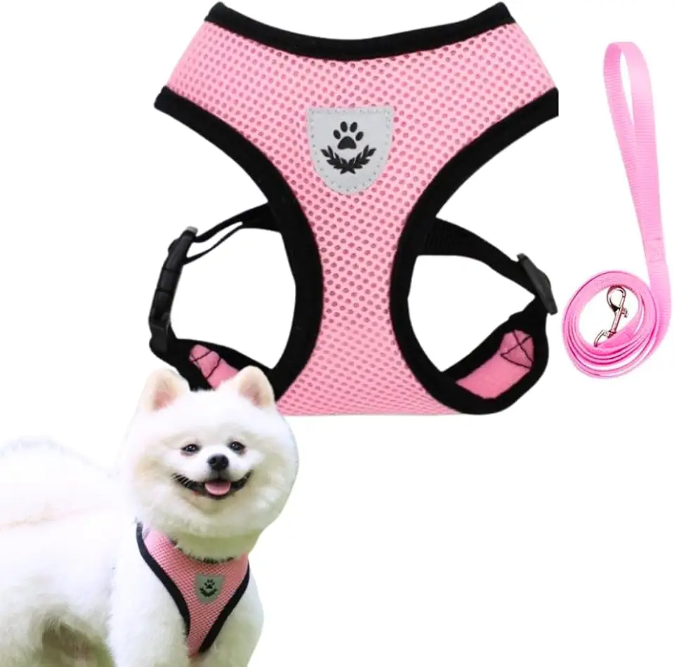 Coleira peitoral para cachorro e gatos colete refletivo com guia pets pequenos coelhos (Rosa)