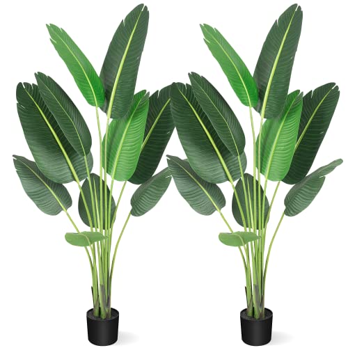 Amyove [ 2Pack ] 60 Inchs Artificial Tree Bird Of Paradise With 10Trunks, 5 Feet Faux Plant Fake Banana Tree Plant With Pot For Home, Decor, Indoor, Outdoor, Living Room, Office #TOP15
