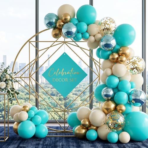 Image of RUBFAC 135pcs Teal Blue Balloons Different Sizes 18 12 10 5 Inch Turquoise Teal Latex Balloon Garland Arch for Birthday Wedding Engagements Anniversary Baby Shower Party Decoration