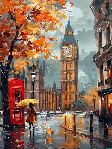 Broderie diamant 5D Big Ben sous la pluie - Kit peinture diamant adulte 30x40