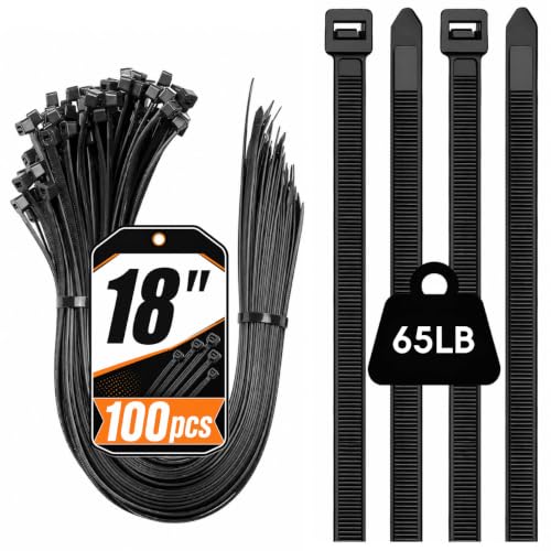 YUZE-WZDQ 18 Inch Black Zip Ties 100 Pack Heavy Duty 65LBS UV Resistant - image 1
