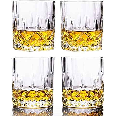 GLASKEY Whiskey Glasses Set of 4, 300ml Lead-Free Crystal Whiskey Tumbler, Dishwasher Safe Rocks Glass Rum Cocktail Drinkware Cut Glass Wine Glasses Cover