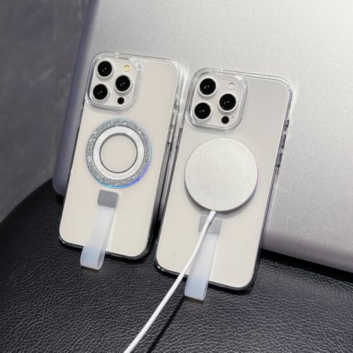 Coque paillettes iPhone 14 Pro dore, ecrin de luxe transparent magnetique - 5
