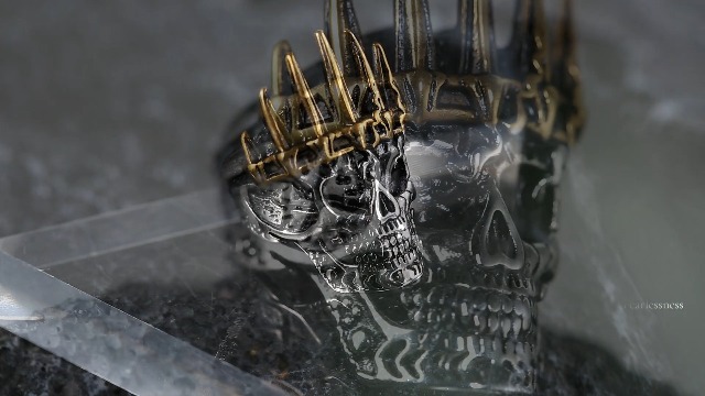 HZMAN Punk Skeleton King Crown Skull Ring, Mens Gothic Vintage