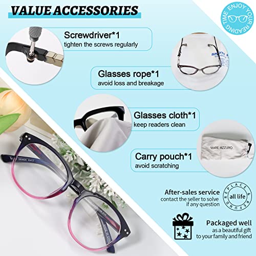 Image of MARE AZZURO Large Reading Glasses Women Trendy Round Readers 1.0 1.25 1.5 1.75 2.0 2.25 2.5 2.75 3.0 3.5 4.0 5.0 6.0 (Purple, 5.00)