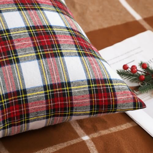JOTOM Set of 2 Classic Plaids Cushion Covers 40x60 cm Christmas Scottish Tartan Plaid Soft Solid Decorative Throw Pillow Covers Home Decor Outdoor Cushion Case for Sofa Bedroom (Red White) - Image 3