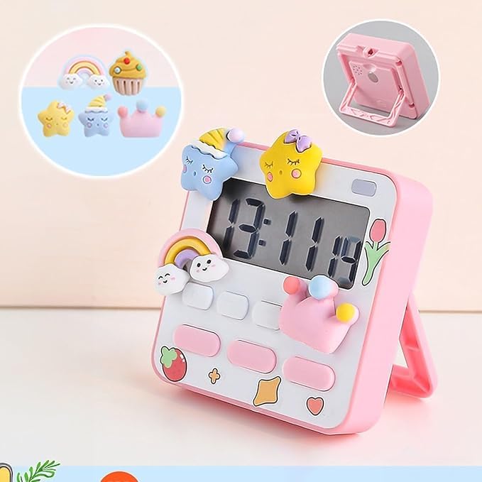 Image of Digital Kitchen Timer & Stopwatch with Large Display, Loud Alarm, Magnetic Back, Foldable Stand, Countdown /Count Up Timer for Cooking, Baking, Study, Exercise (Pink + 3D STIKER)