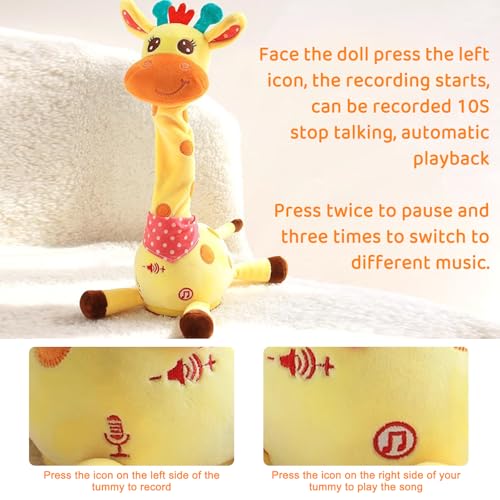 MeHoo Sprechender Giraffe, Tanzender Giraffe, Giraffe Spielzeug Nachsprechen, Singender Giraffe Plüschtier mit Lautstärkeregler Funktion, Licht Baby Plüsch Puppe Wiederholen Sie was Sie Sagen