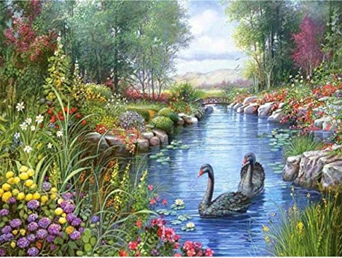 Kit Point de Croix Cygne Fleur Toile Pré-imprimée pour Broder sans Erreur