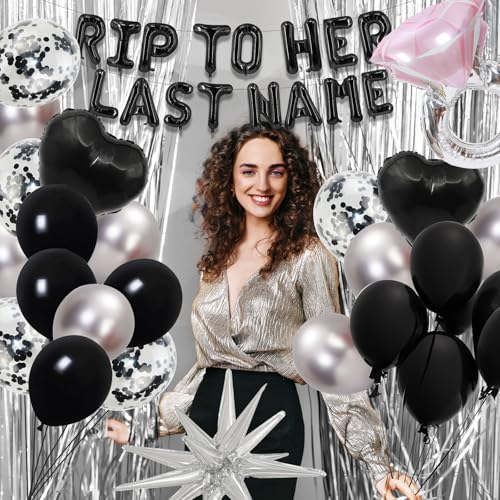 Image of Rip to Her Last Name Bachelorette Party Decorations Party Supplies | 49-Piece Kit; Balloon Banner Included; Rip Single Life Theme; Easy Setup; Bridal Shower Celebration