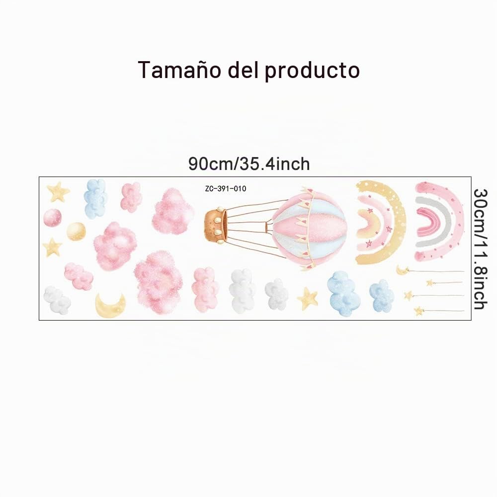 fanquare Pegatinas de Pared Arcoíris Globo Aerostático Vinilos Decorativos Rosa Nubes Luna Estrellas Acuarela Adhesivos Pared para Niños Niñas Dormitorio Sala de Estar