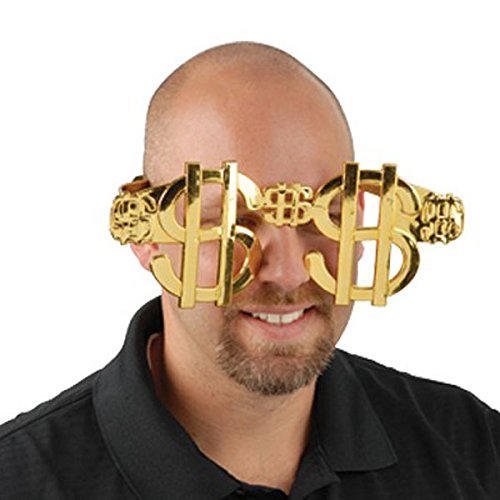 U.S. Toy One Set of Adult Size Giant Gold Dollar Sign Glasses - 10