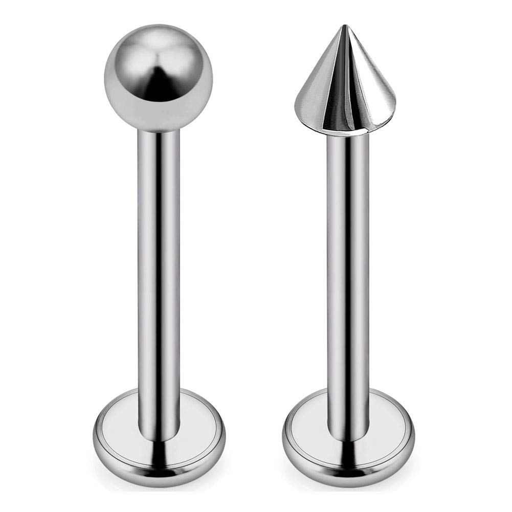 CIZME 2pcs Titanium Lip Stud Labret Bars 1.0mm 6/8mm Barbell Tragus Helix Monroe Piercing Stud with Spike Ball