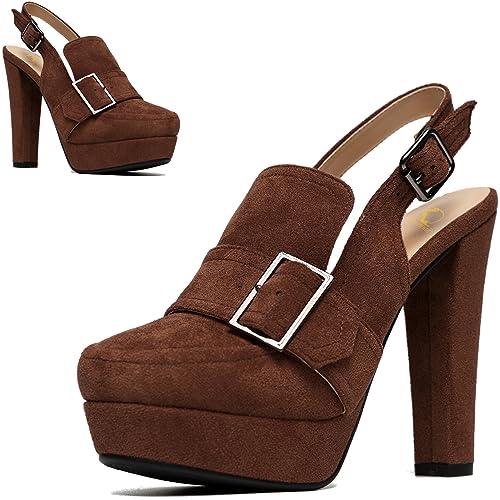 Image of SHODENSE Women Vintage Platform Chunky High Heels Pumps Shoes Round Closed Toe Platform Loafers Ankle Strap Block Heel Slingback Summer Sandals Backless Buckle Loafer Ladies Chic Sexy Party 4-11 M US